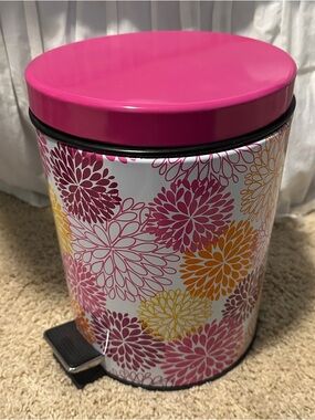 Pink Floral Pedal Trash Can